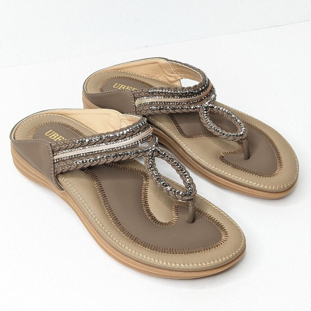 UBFEN Thong Sandals, Tan, Women's 8 (EU 38)